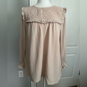 NWT Jodifl | Light Beige Blouse with Ruffle Detailing & 3/4 Sleeves | Size Small